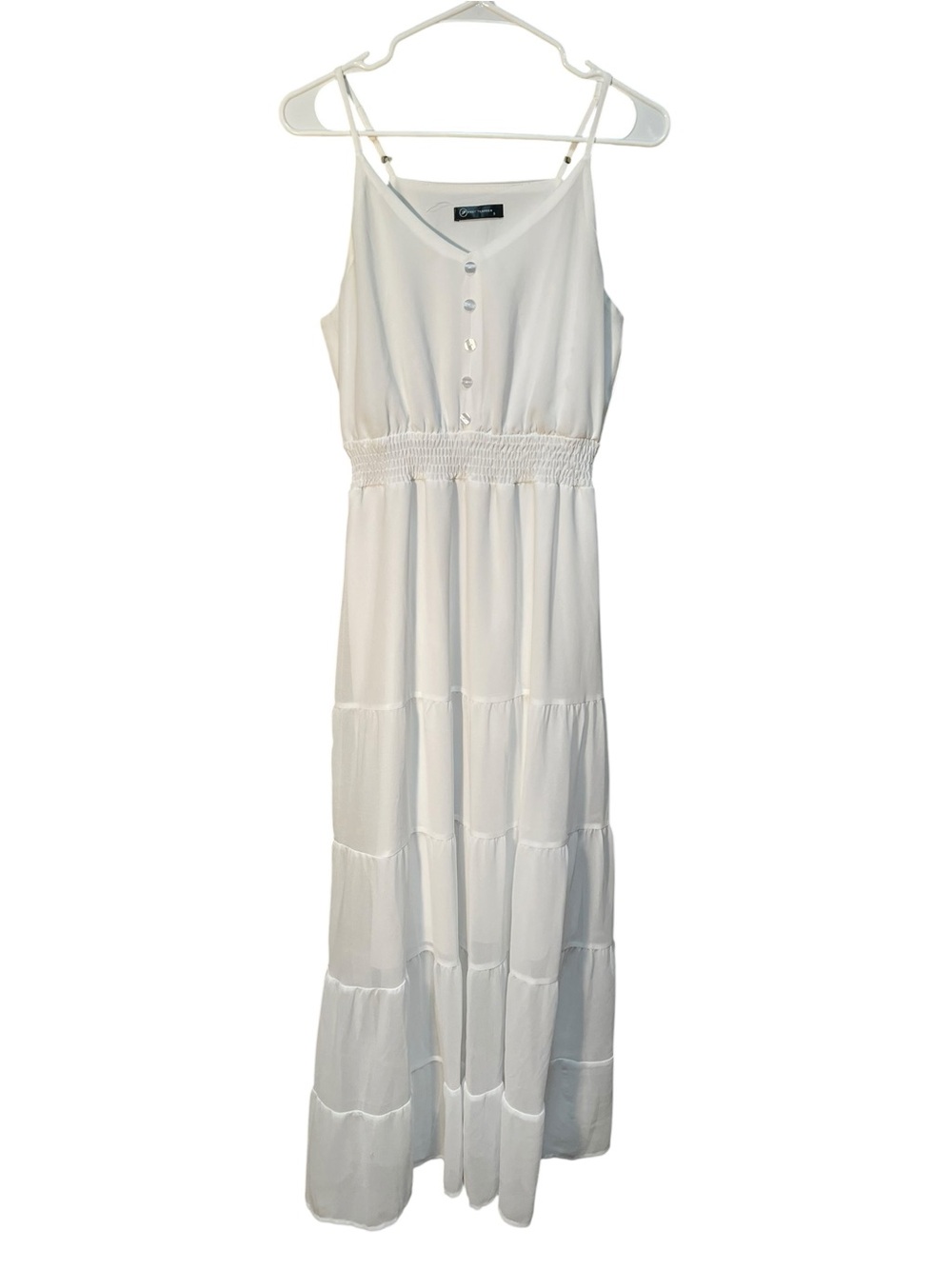 PrettyGarden Sleeveless Midi Dress White Tiered Faux Button S